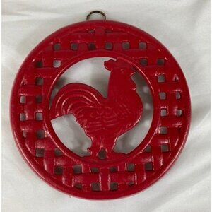 Vintage Cast Iron Red Rooster‎ Table Trivet 8" #1
